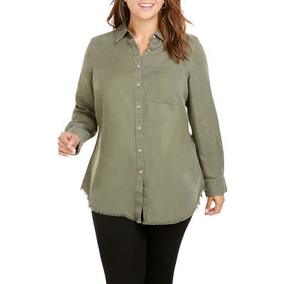 Plus Size Foxcroft Haven Garment Dyed Tencel Lyocell Shirt, Green