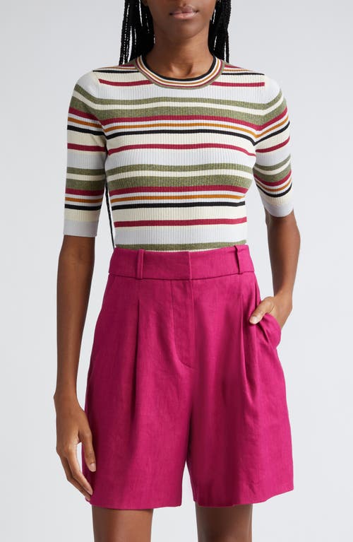 Veronica Beard Kavya Stripe Rib Sweater In Ivory/white/green Multi