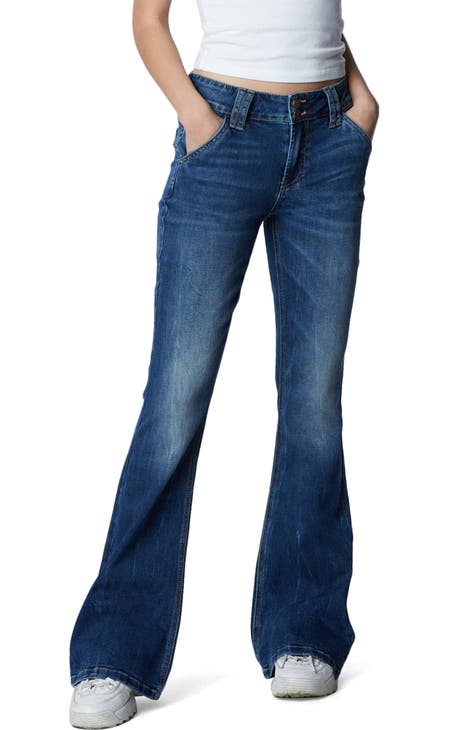 Sexy Dance Womens Low Waist Flared Jeans Bootcut Washed Denim Pants 
