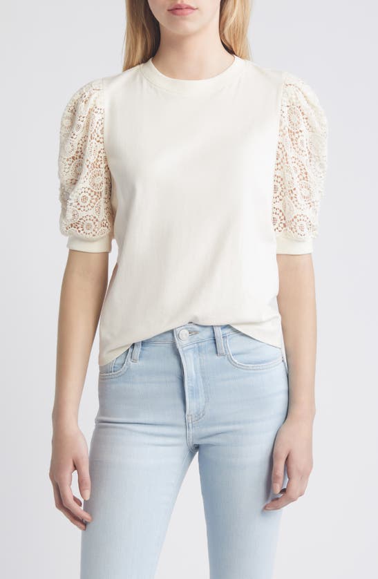Frame Frankie Lace Puff Sleeve T-shirt In White