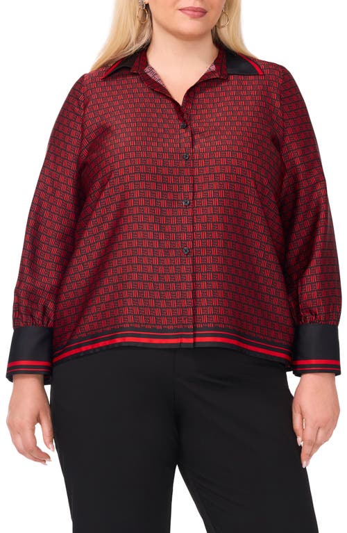 Shop Halogenr Halogen(r) Border Print Button-up Shirt In Rich Black/red