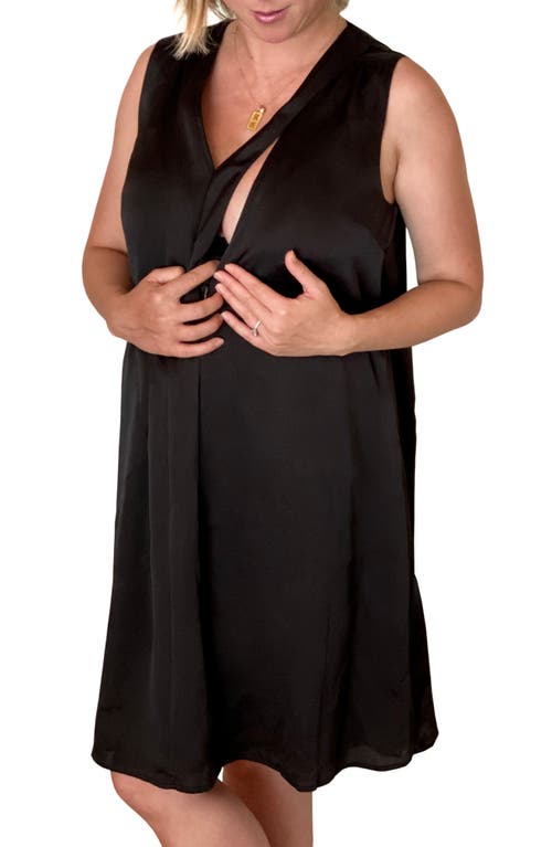 Cecilia Maternity/Nursing Dress in Satin Black