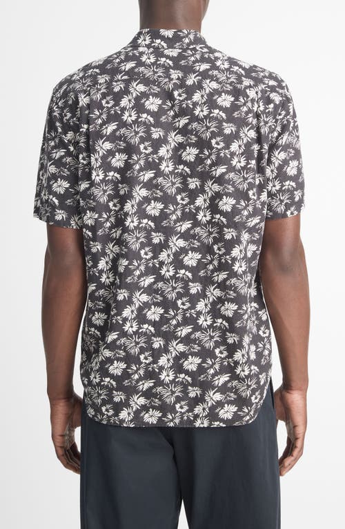 Shop Vince Firework Floral Short Sleeve Linen Blend Button-up Shirt In Black/classic Cream