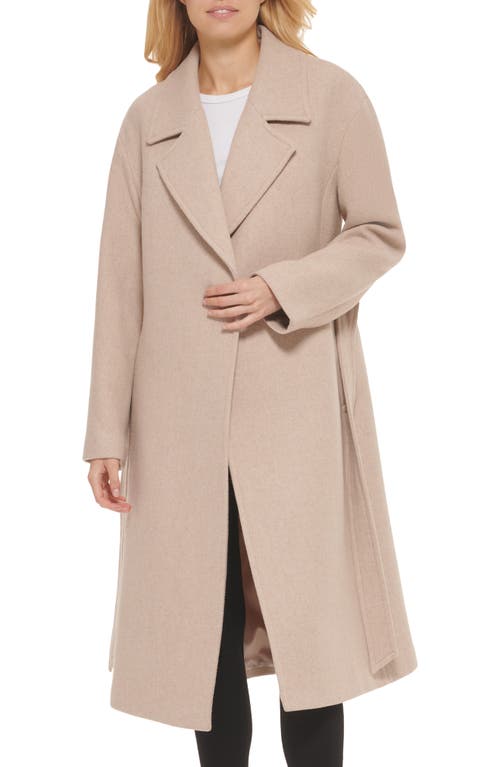 Cole Haan Signature Oversize Belted Basket Weave Wool Blend Wrap Coat in Oatmeal at Nordstrom, Size 6