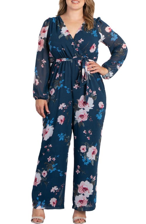 Kiyonna Celina Long Sleeve Chiffon Jumpsuit in Twilight Garden