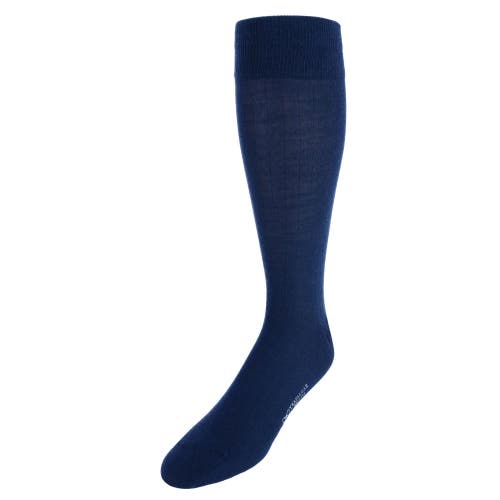 Trafalgar Sutton Fine Merino Wool Solid Color Ribbed Socks In Navy