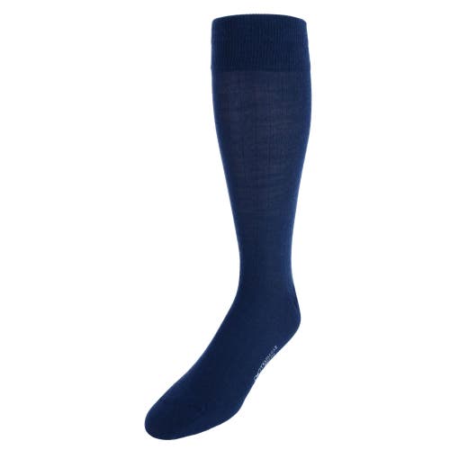 Shop Trafalgar Sutton Fine Merino Wool Solid Color Ribbed Socks In Navy