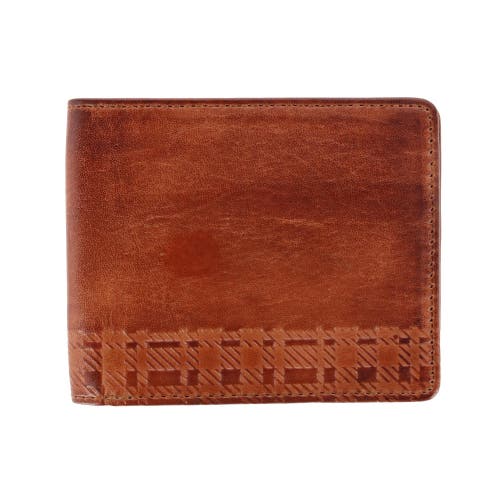 Trafalgar Caelen Plaid Embossed Bi-fold Wallet And Card Case Combo In Cognac