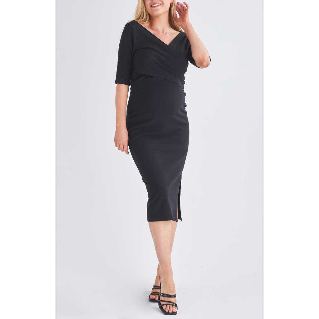 Angel Maternity Maternity/Nursing Crop Top & Pencil Skirt Set in Black