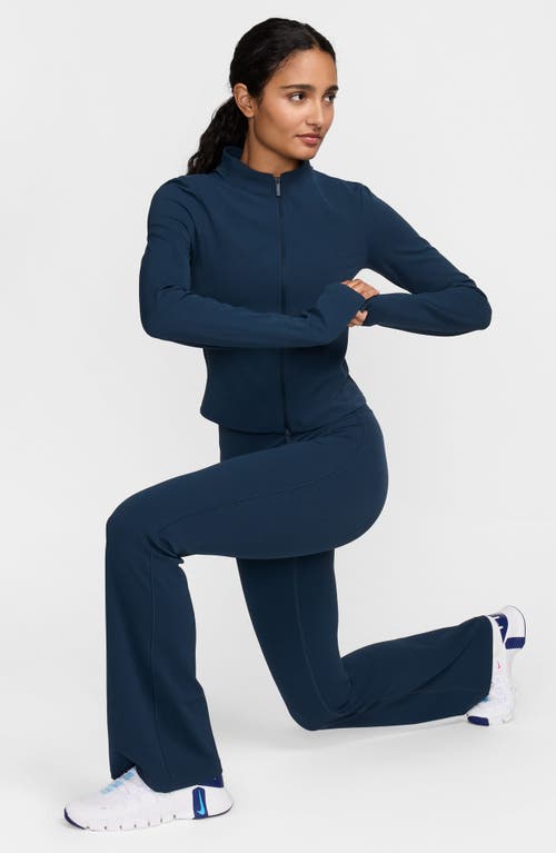 Shop Nike Zenvy Dri-fit Long-sleeve Full Zip Top In Armory Navy/white