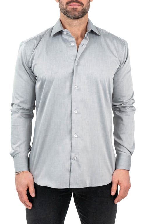 Maceoo Classic Silverfox Grey Cotton Twill Button-Up Shirt 