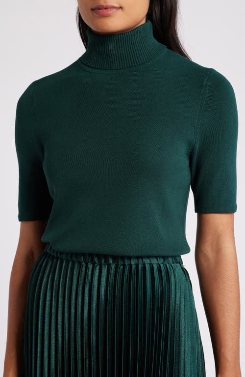 Shop Anne Klein Turtleneck Short Sleeve Rib Sweater In Pine Forest