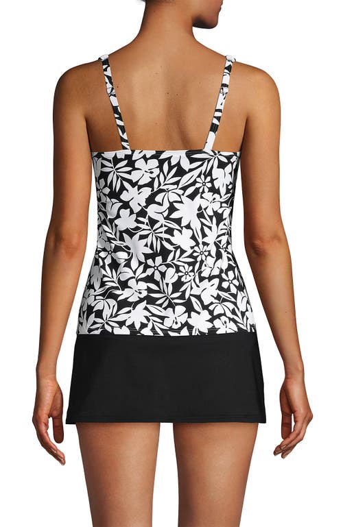 Shop Lands' End Long Torso Square Neck Underwire Tankini Swimsuit Top In Black Havana Floral