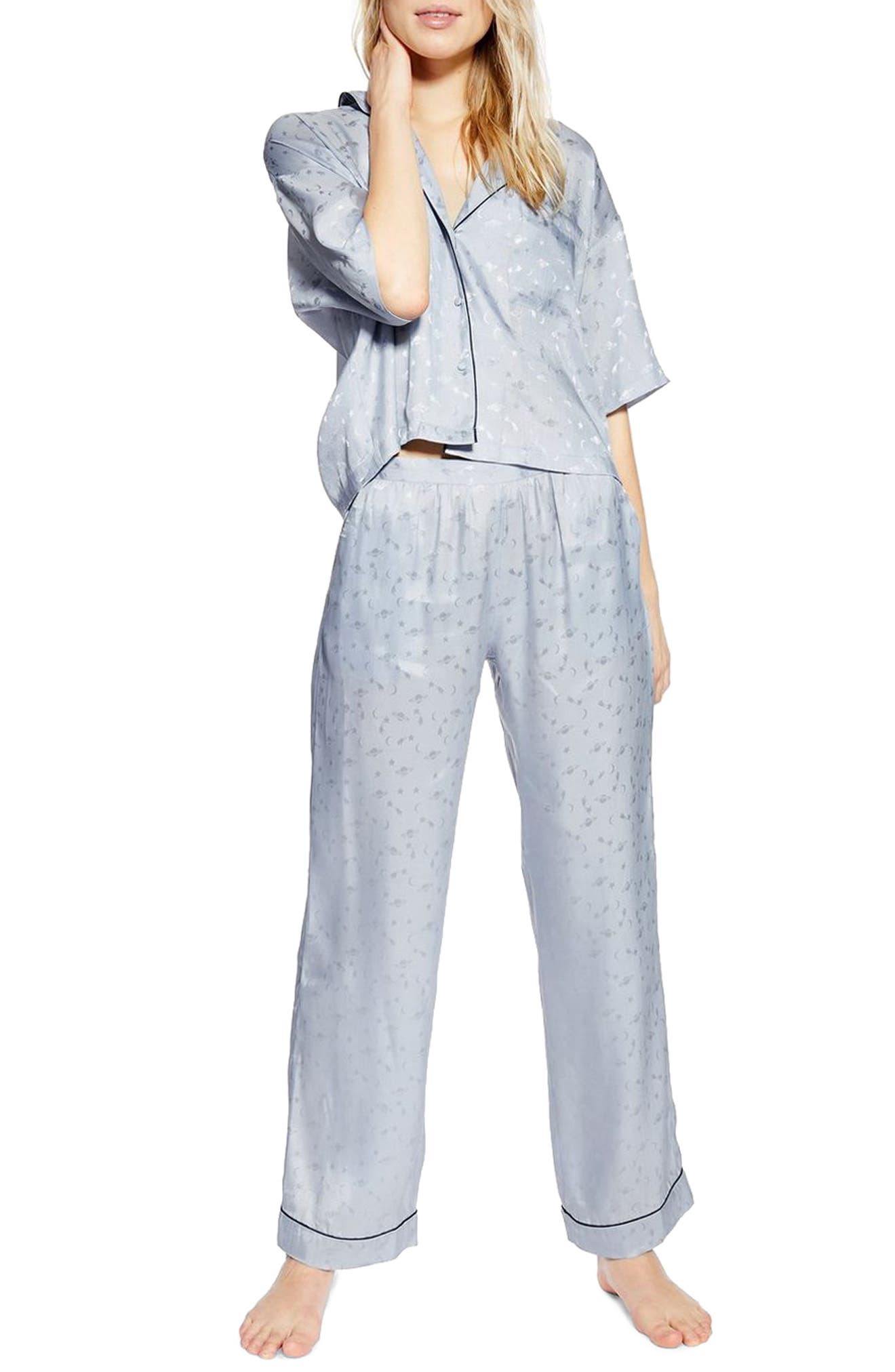 Topshop Space Jacquard Pajama Pants, Blue