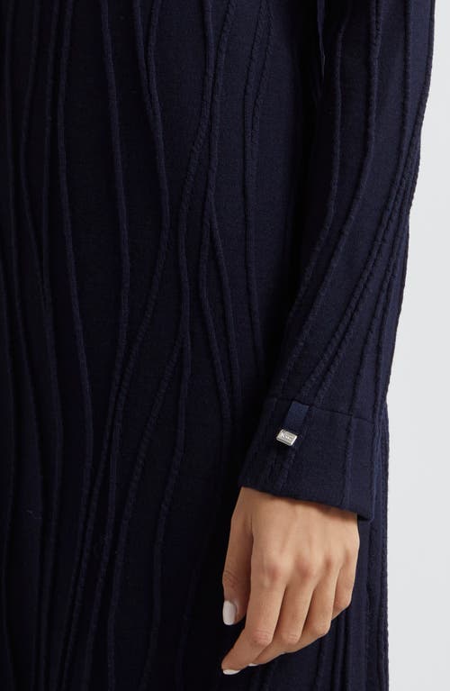 Shop Herno Long Sleeve Virgin Wool Jacquard Sweater Dress In Navy