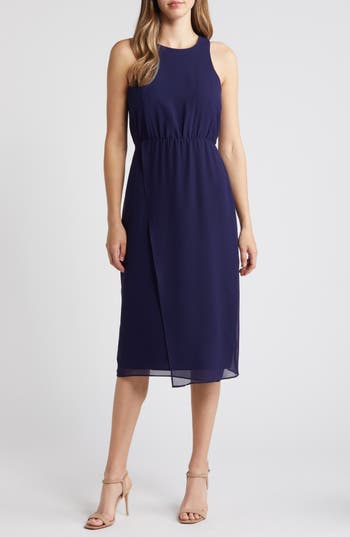 Sam Edelman Blouson Bodice Midi Dress In Navy