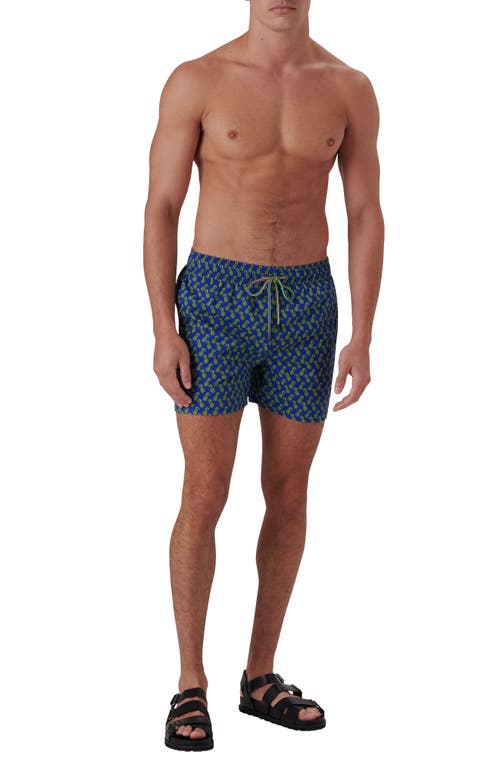 Shop Bugatchi Print Archer Mid Length Swim Trunks In Royal