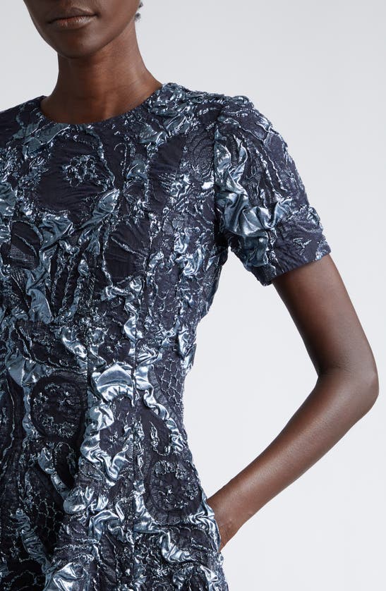 Shop Jason Wu Collection Short Sleeve Metallic Dress In Navy Multi