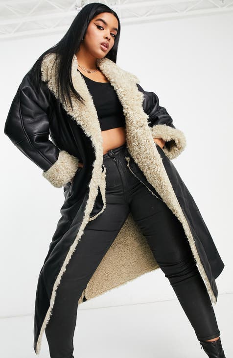 ASOS DESIGN Curve Faux Shearling Trench Coat