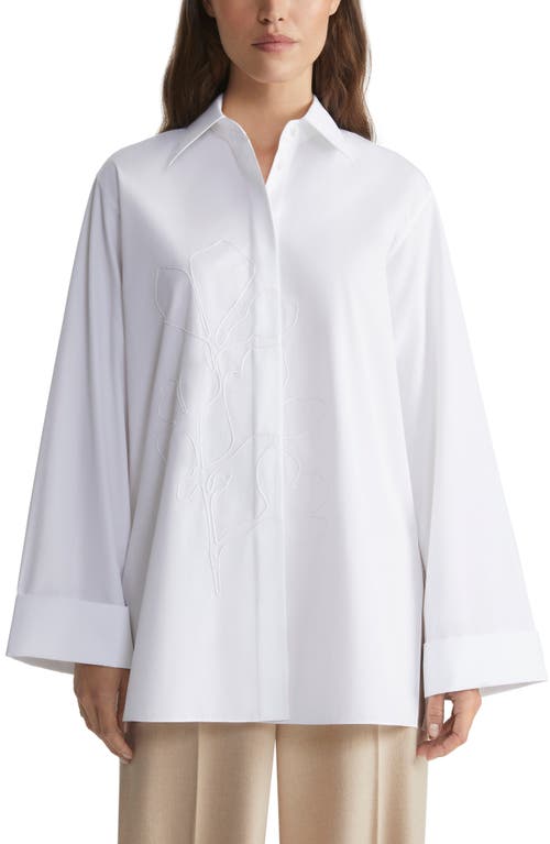 Lafayette 148 New York Floral Embroidered Cotton Poplin Button-Up Shirt White at Nordstrom,