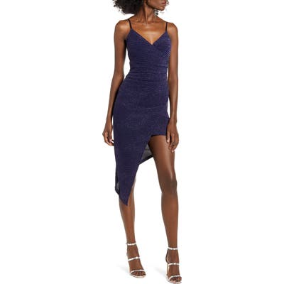 Love, Nickie Lew Asymmetrical Sparkle Body-Con Dress, Blue