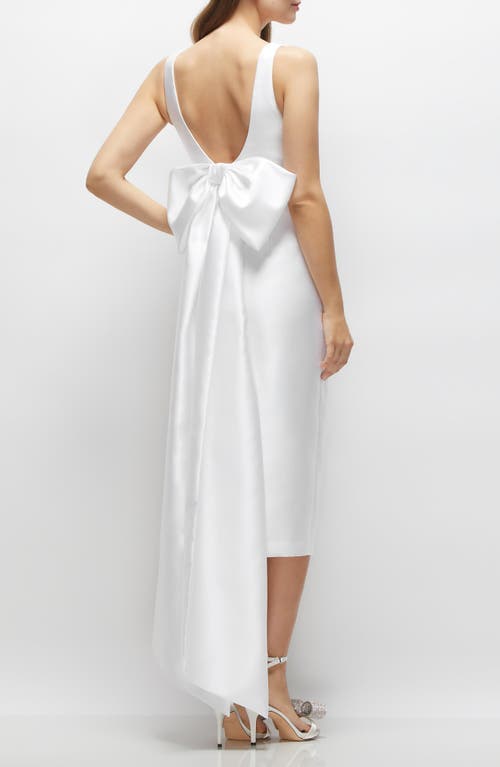 Shop Alfred Sung Bow Back Satin Twill Midi Cocktail Dress In White