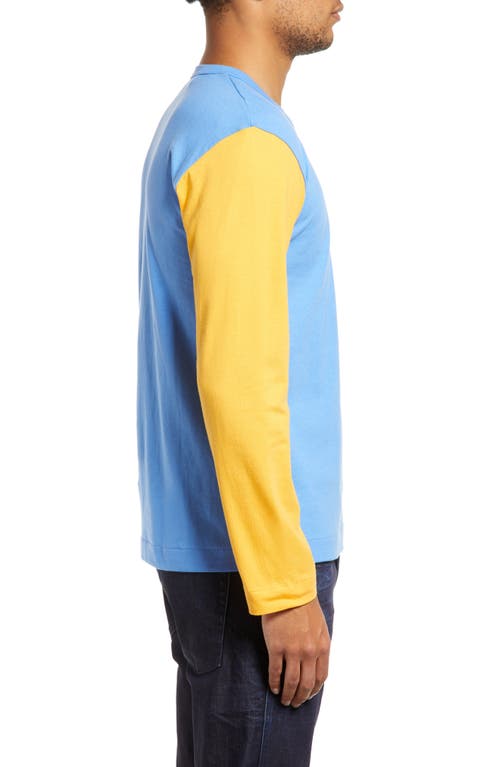 Shop Comme Des Garçons Play Colorblock Long Sleeve Cotton T-shirt In Blue/yellow