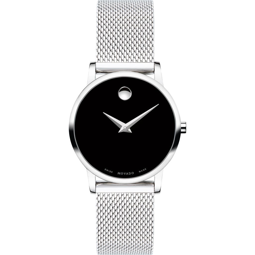 Shop Movado Museum Mesh Strap Watch, 28mm In Silver/black/silver