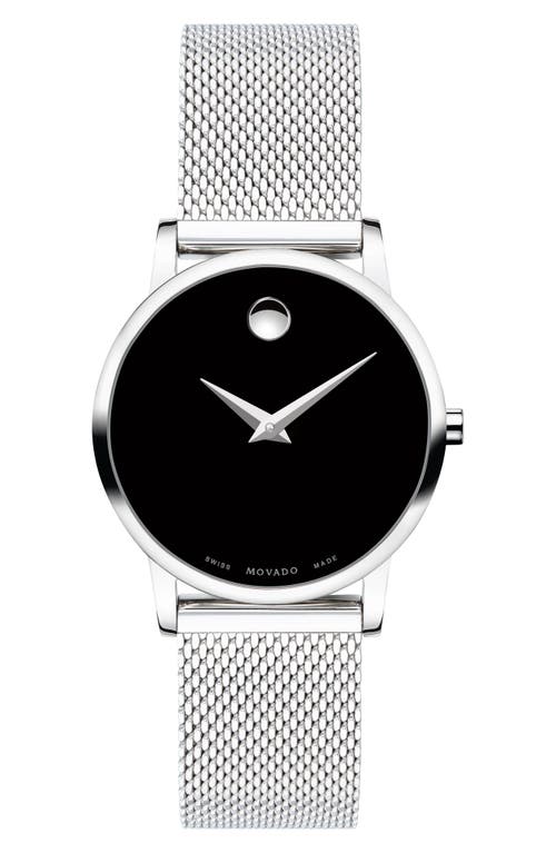 Shop Movado Museum Mesh Strap Watch, 28mm In Silver/black/silver