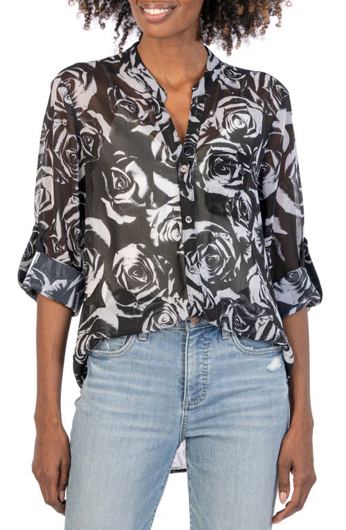 Jasmine Chiffon Button-Up Shirt in Rocroi Rose Black/White