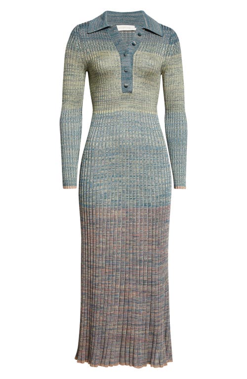 Shop Zimmermann Long Sleeve Mouliné Rib Polo Sweater Dress In Teal Multi