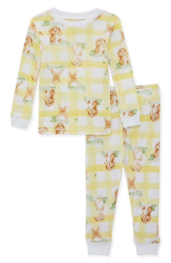 Burt's Bees Baby Babies' Kids' Bunny Plaid T-shirt & Pants Pj Set In Lemon Drop