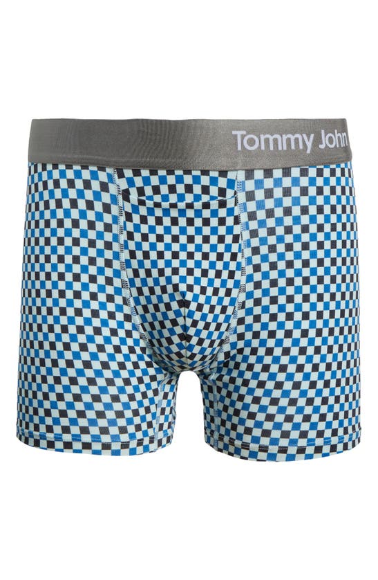 Tommy John 4-inch Cool Cotton Boxer Briefs In Fair Aqua Checkmate