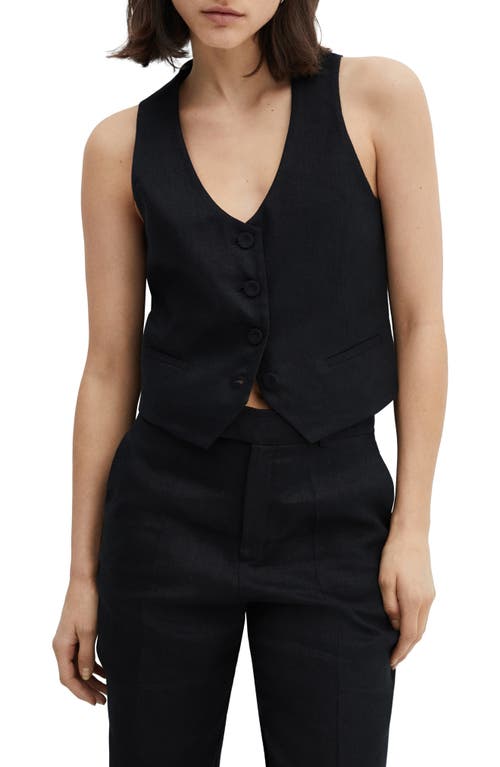 Mango Stretch Satin Contrast Suit Vest In Black