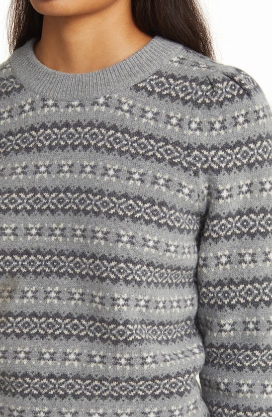 Faherty Highland Fair Isle Puff Sleeve Sweater In Grey Multi