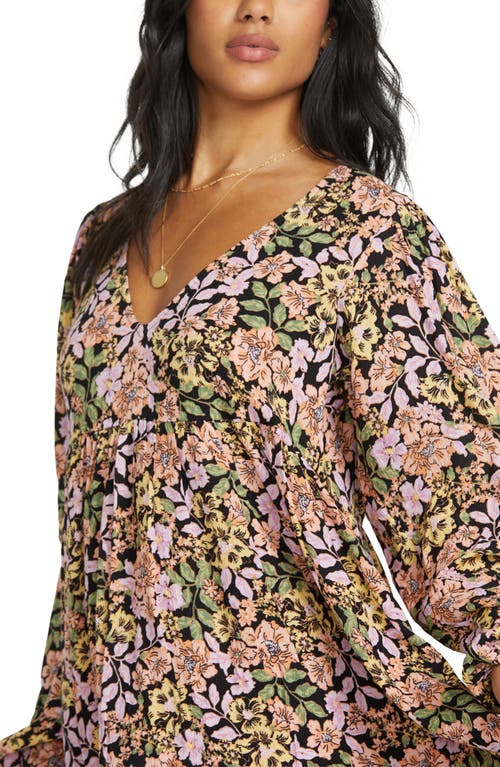 Shop Billabong Easy Livin' Floral Long Sleeve High-low Dress In Green Floral Multi