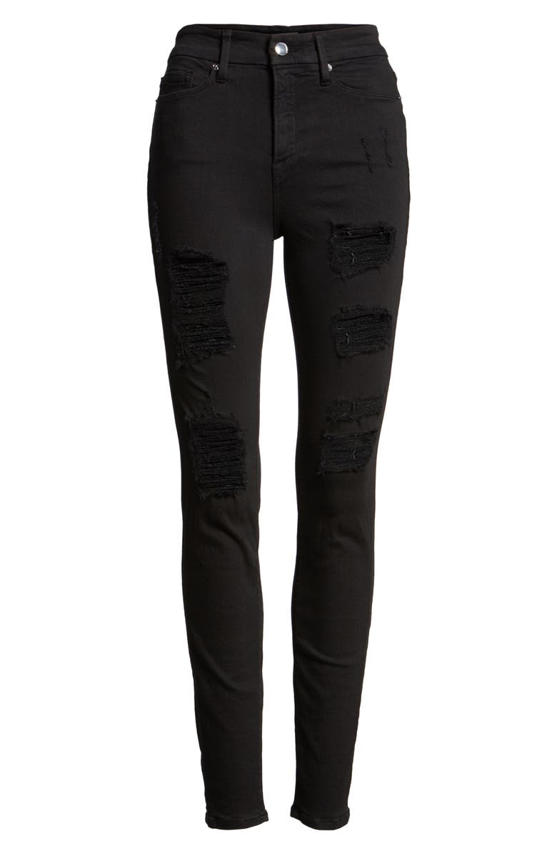 Good American Good Legs High Rise Ripped Skinny Jeans (Black 002 ...