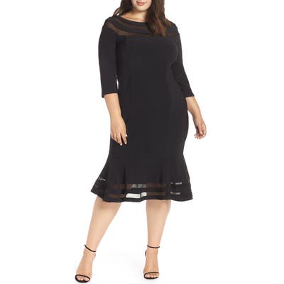 Plus Size Xscape Flounce Midi Dress, Black
