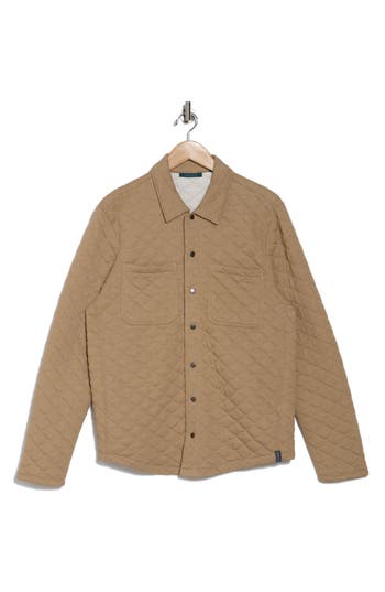 Perry Ellis Diamond Quilted Shirt Jacket In Camel