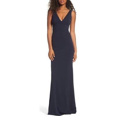 Katie May Mischka V-Neck Crepe Gown