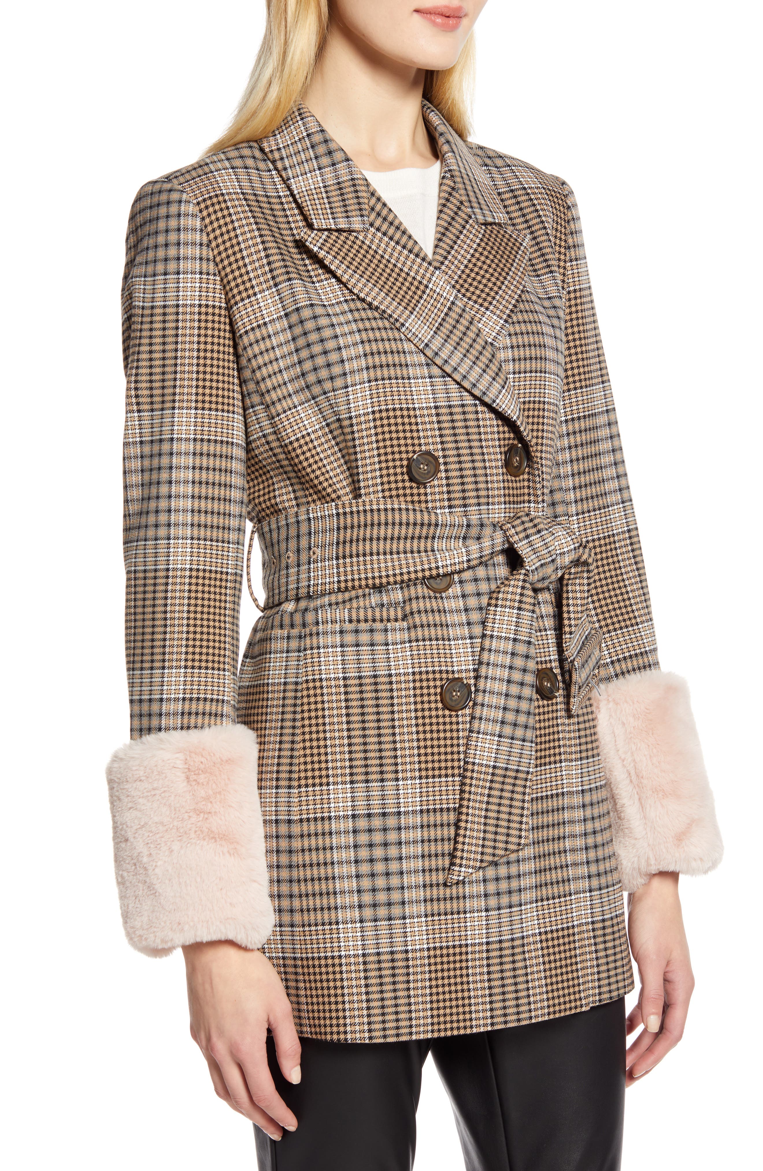 plaid coat with fur