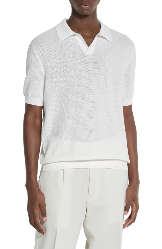 Shop Zegna Premium Cotton Waffle Stitch Polo Sweater In Bianco