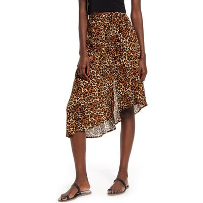 Band Of Gypsies Bronzite Asymmetrical Leopard Print Skirt, Brown