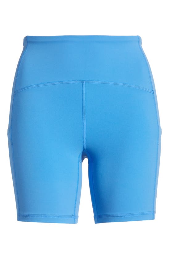 Shop Zella Studio Luxe Pocket Bike Shorts In Blue Lapis