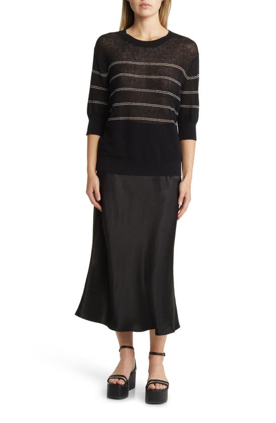 Max Mara Calamo Striped Linen Blend Knit T-shirt In Black