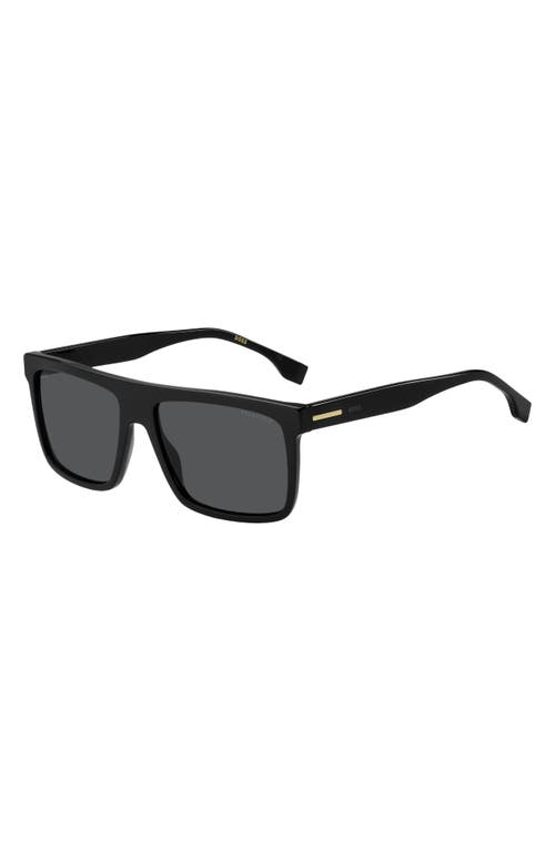 Hugo Boss Boss 59mm Polarized Rectangular Sunglasses In Black