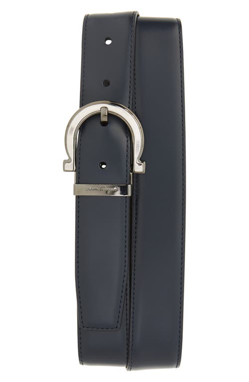 FERRAGAMO Gancio Reversible Leather Belt Blue Marine Nero at Nordstrom, Cm