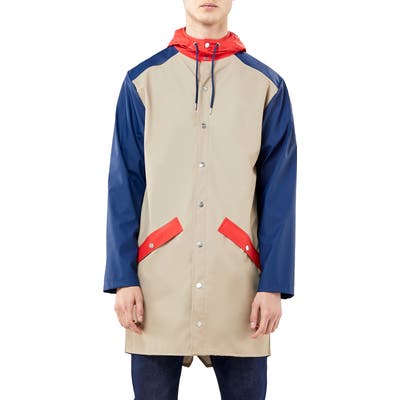 Rains Waterproof Colorblock Long Jacket, Beige