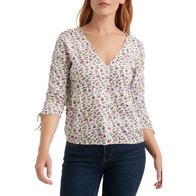 Lucky Brand Ruched Sleeve Top, White