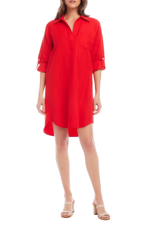 Karen Kane Roll Tab Sleeve Shirtdress Dark Orange at Nordstrom,